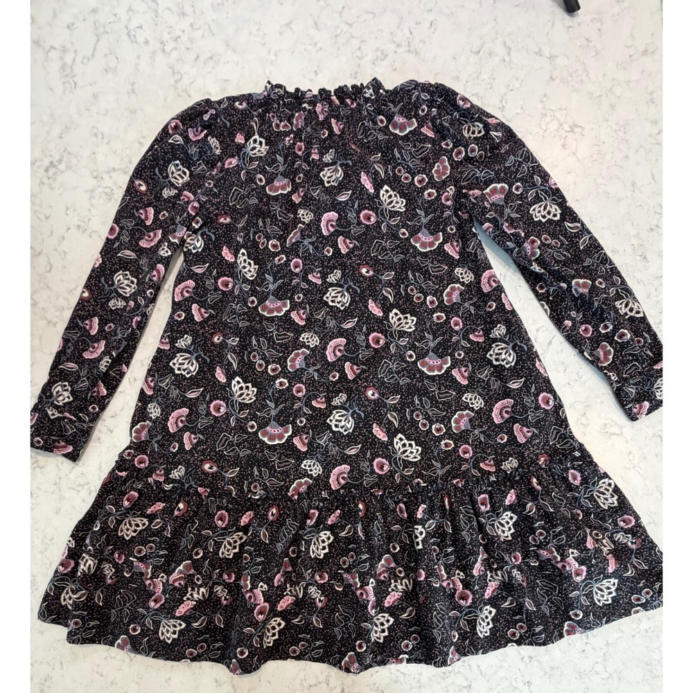 Universal Thread Womens Floral Long Sleeve Ruffle Neck Tiered Mini Dress Small